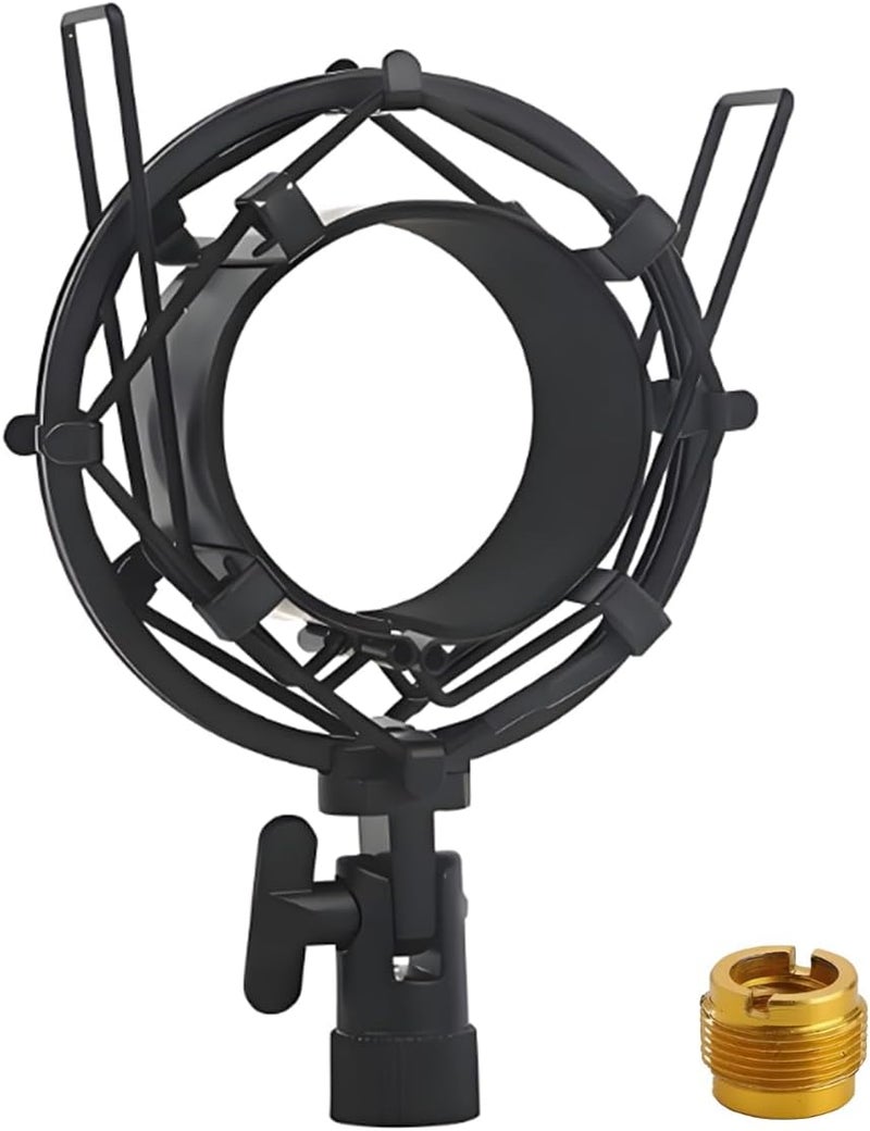 LKRXW 58-63mm Microphone Shock Mount Anti Vibration Mic Suspension Mount Aluminum Alloy Condenser Microphones Holder Clip with Metal Screw Adapter Isolation Absorber Studio - Image 1